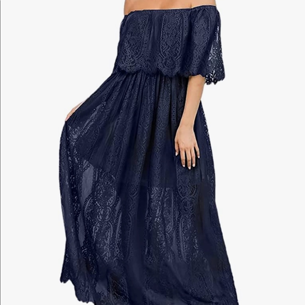 Off Shoulder, Floral Lace, Bridesmaid Maxi Flowy Dress